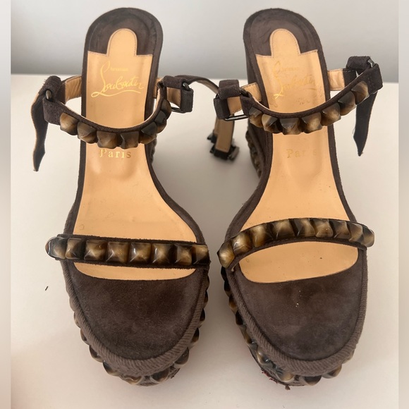 Christian louboutin women’s shoes Veau Velours Cataclou 120 Wedge Sandals - Picture 5 of 7